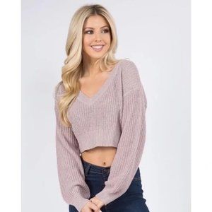 Mauve V Neck Cropped Sweater